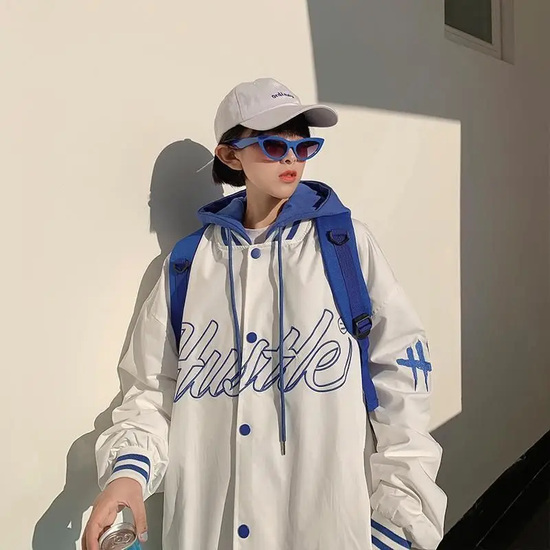 

American Baseball Uniform Women Spring-autumn New Harajuku Style Retro High Street Jacket Female Trendy Embroidered Hooded Tops