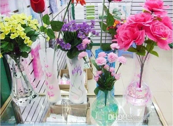 

Folding Magic PVC Vase Household Plastic Vase Portable Resuable Flower Pot Mixed styles 27x12cm free shipping