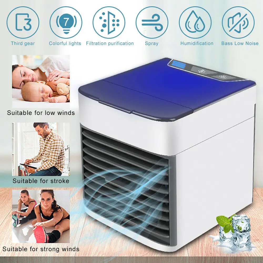 للبيع المنزل مكيف هواء صغير مبرد الهواء المحمول 7 ألوان LED USB الشخصية الفضاء برودة مروحة تبريد الهواء مروحة مروحة قابلة لإعادة الشحن مكتب