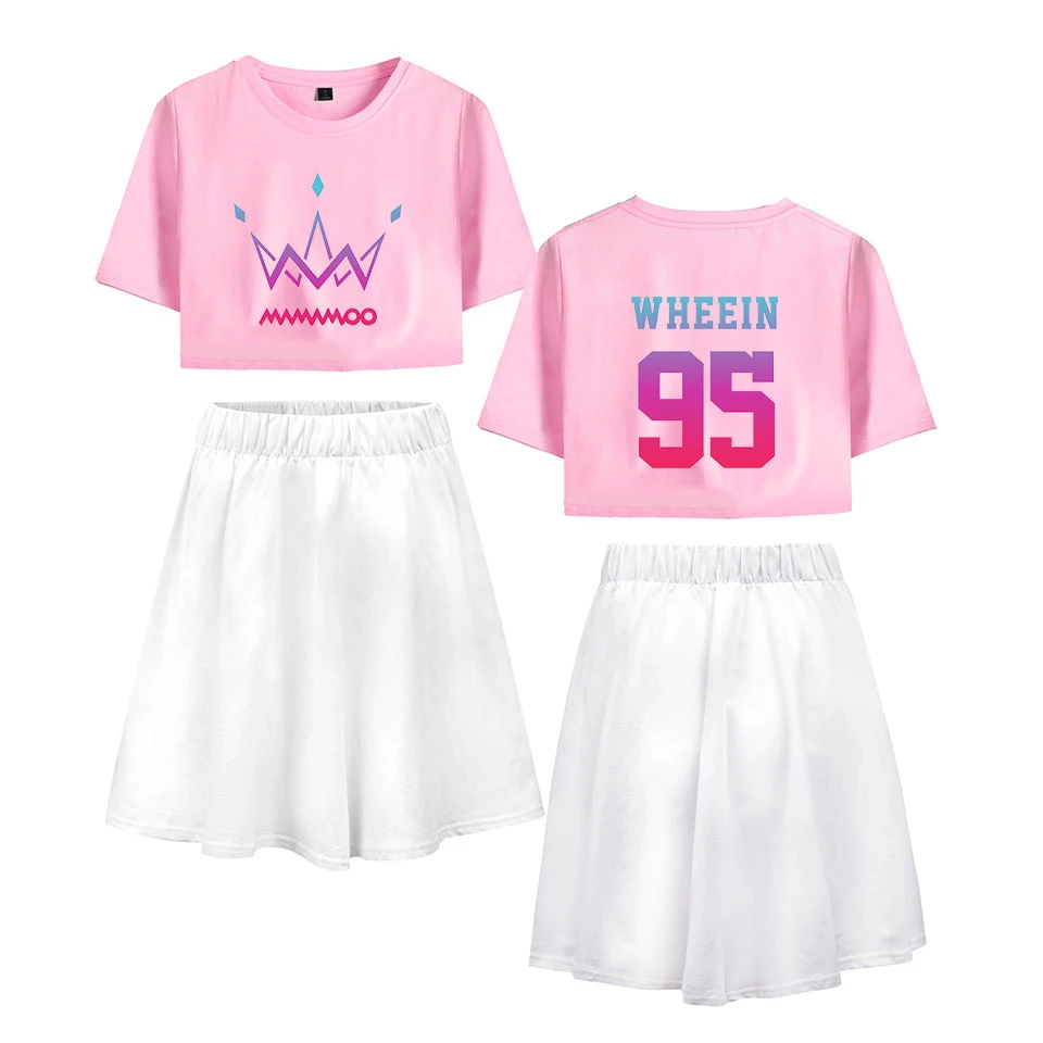 MAMAMOO print Street Basic 2 Pic Skirts Sets Short Sleeve+Short Skirt Fashion Casual cool Streetwear Summer Women Navel | Женская одежда