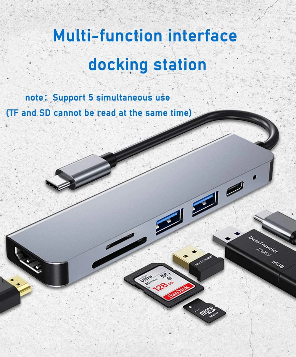 

AIDISITE USB C HUB Adapter 6 in 1 3.1 Type-C HUB With RJ45 SD/TF PD Charging Splitter For Macbook Pro Air HUAWEI PC Accessories