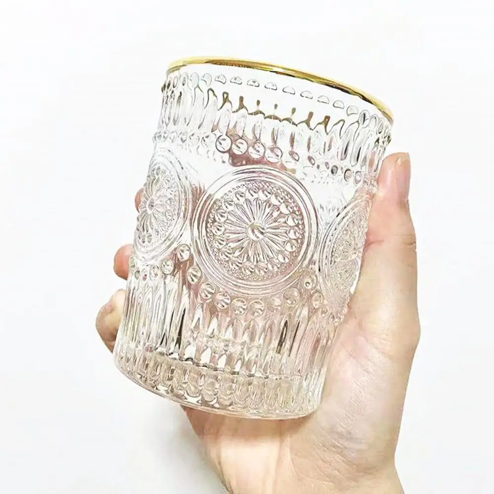 Винтажная Выгравированная позолоченная стеклянная чашка в виде подсолнуха 260/380