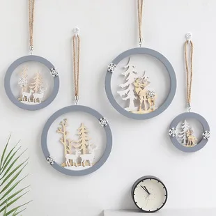 

European-style Decorative Wooden Elk Pendants Creative Wall Decal Nordic Style Home Wall Hanging Decorations Christmas Gifts