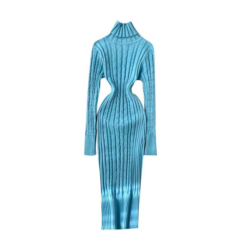 

Slim Bodycon Dresses Winter Warm Sexy Split Sweater Dress Thicken Turtleneck Knitted Dress Autumn Long Sleeve Elastic