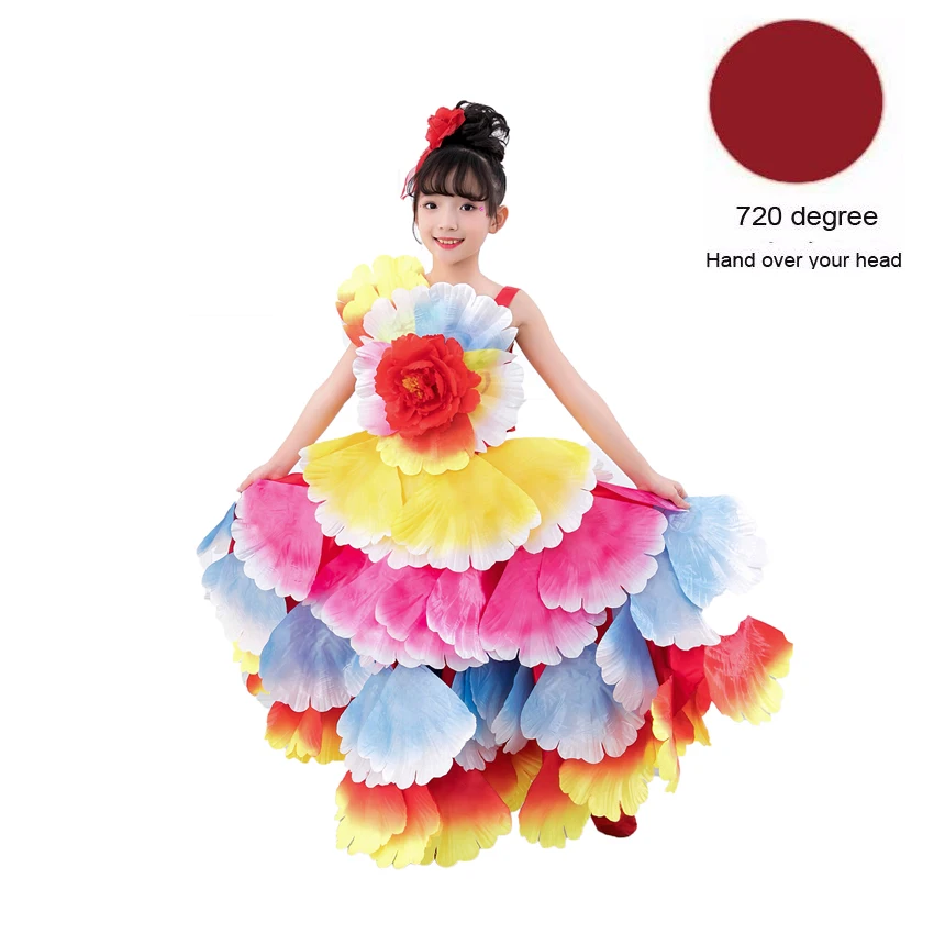 Color1 720 degree Элегантное детское платье-пачка для девочек с цветочным узором размера плюс; платье с открытыми плечами для Цыганского испанского фламенко; костюмы для латиноамериканских танцев - Цвет: Color1 720 degree