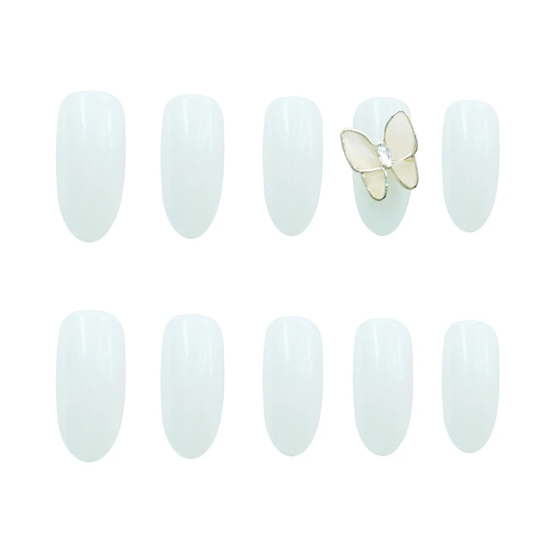 

24pcs White Blu-ray Kingdee Wear Long Paragraph Fashion Manicure Patch False Nails Wearable Nail Patch Full Nail Tips