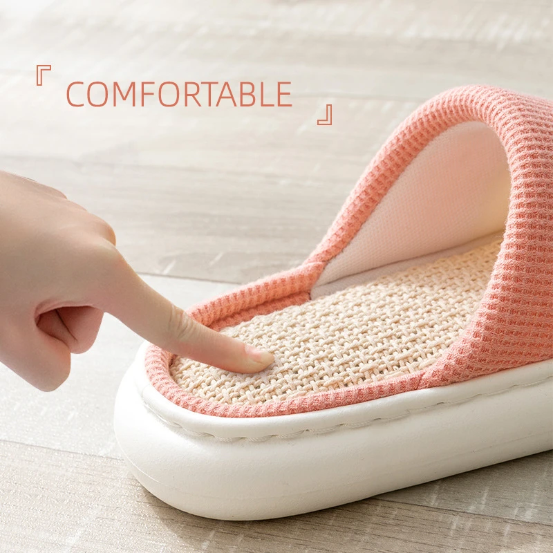 

House Women Hemp Slippers Rich Letter Smile Pattern Funny Girls Slides Non-slip Bedroom Indoor Comfortable Couples Cotton Shoes