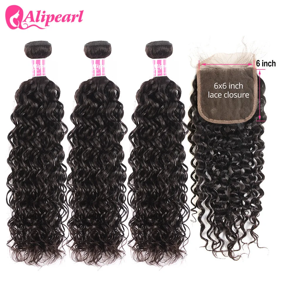 UNice Hair Kysiss Series Malaysian Water Wave Virgin Human Hair Extension 8-26inch 3 PCS Bundles with Closure Free Part