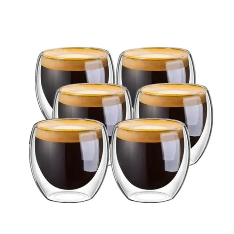 2-4-6Pcs/set 80/250/350/450ML Double Wall Glass Cup Transparent Handmade Heat Resistant Tea Drink Cups Espresso Coffee | Дом и сад