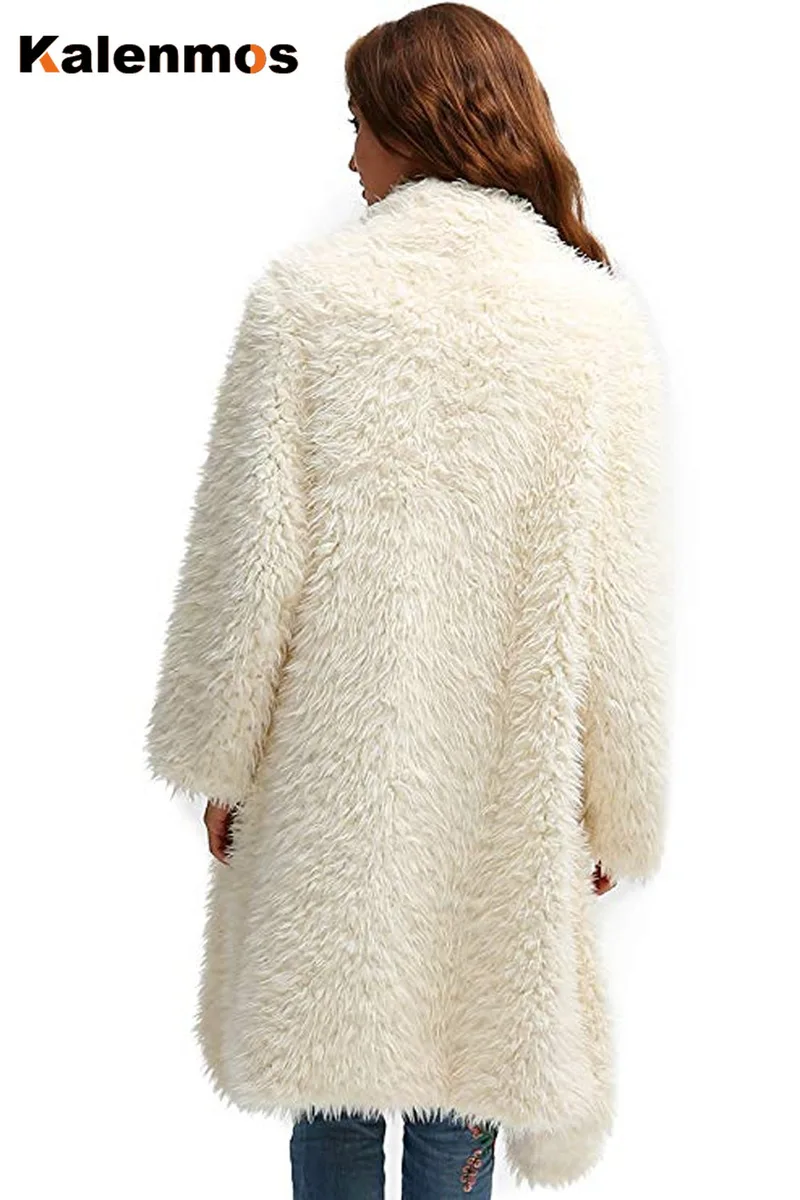 Женское длинное пальто с мехом KALENMOS кардиган на весну и осень флисовая Свободная