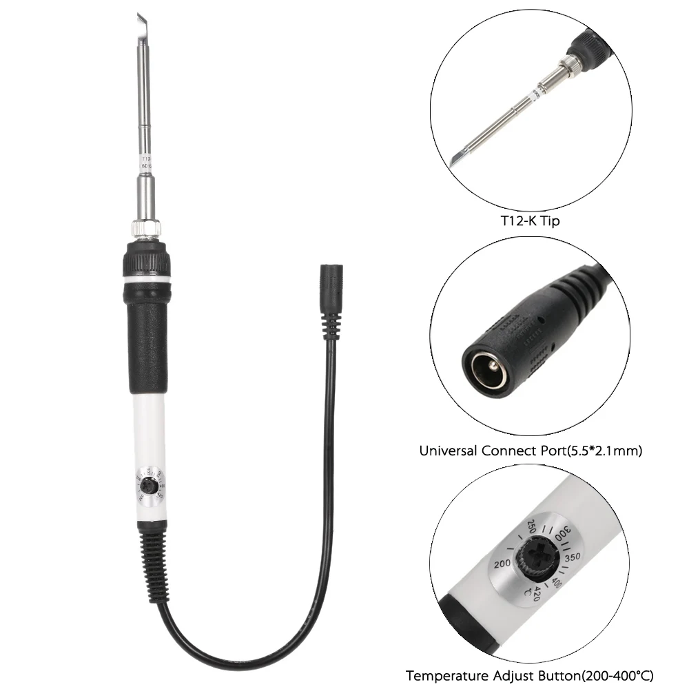 Горячий T12 DC 12-24V 75W Мини Регулируемая температура 200-400C Электрический паяльник