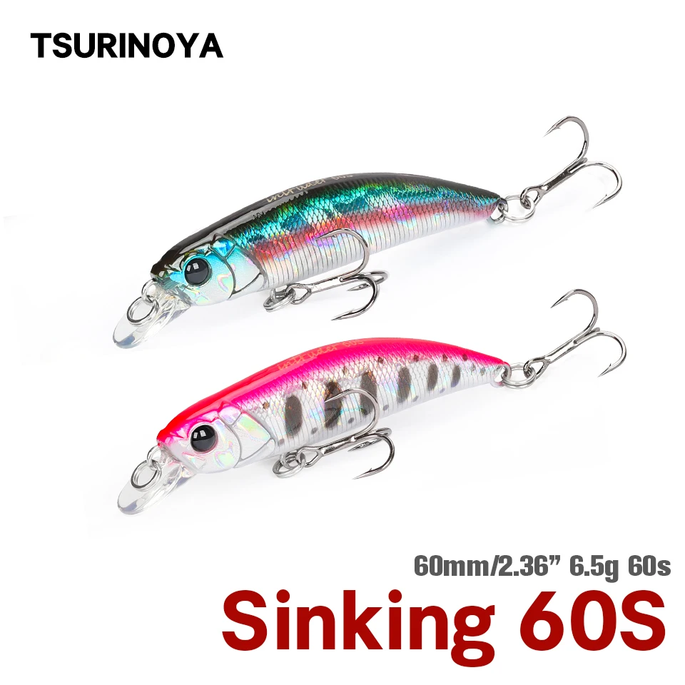 

TSURINOYA INTRUDER 60S 60mm 6.5g Sinking Minnow Fishing Lure Artificial Bait Pesca Trout Pike Bass Jerkbait Wobbler Minnow Bait