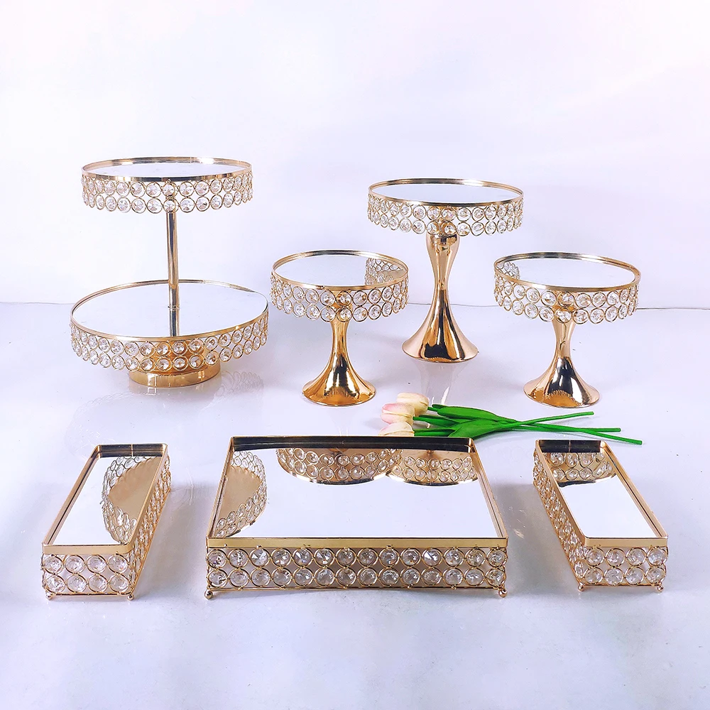 Oro nuevo 4-8 Uds electrochapado de Metal conjunto de soporte para pastel de fiesta de cumplea&ntilde;os boda postres, magdalenas Plate Rack-0