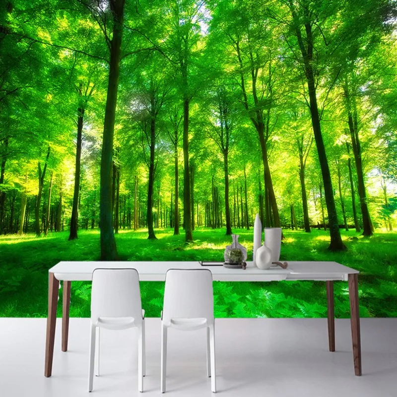 Фотообои 3D с невооруженным глазом зеленым солнечным лесом|Обои| |