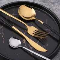 4 piece cutlery gift box set stainless steel bright mirror tableware titanium black gold spoon chopsticks utensils for kitchen