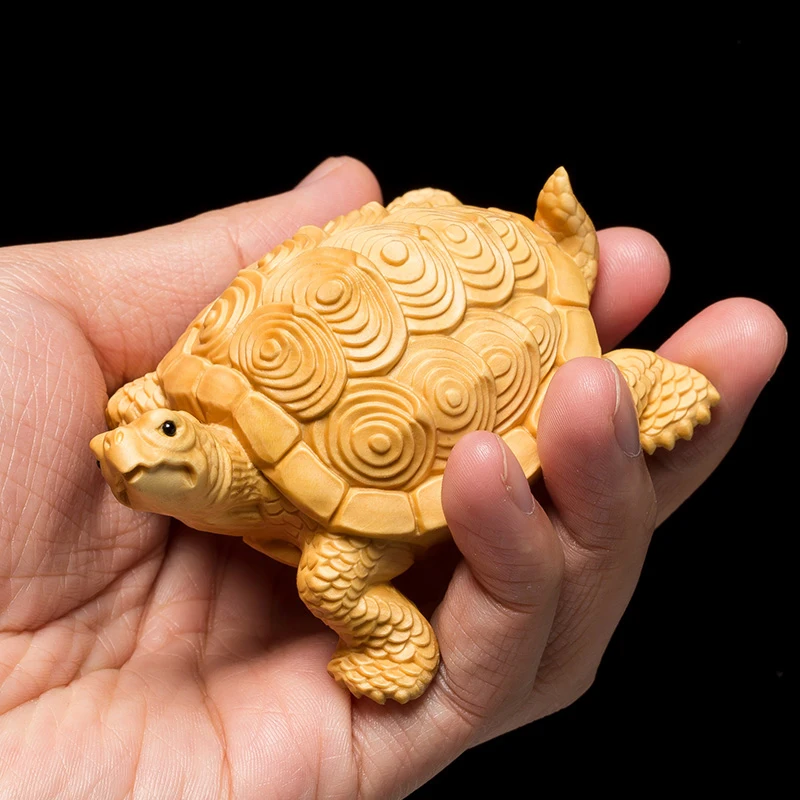 

8CM Money Turtle Lucky Animal Wood Tortoise Animal Statue Home Decors Small Figurines Handmade Carved Car Decorations