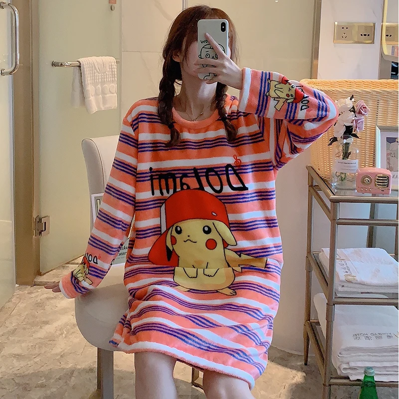 Женская зимняя Милая фланелевая ночная рубашка кораллового цвета с героями