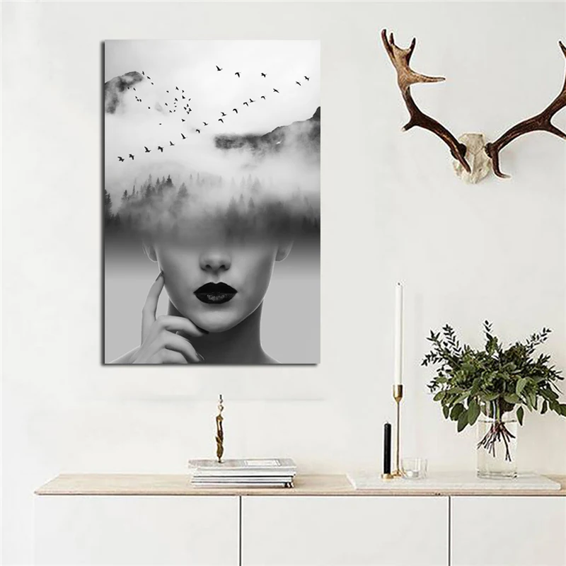 Самодельный современный декоративный плакат с принтом красивой девушки силуэт