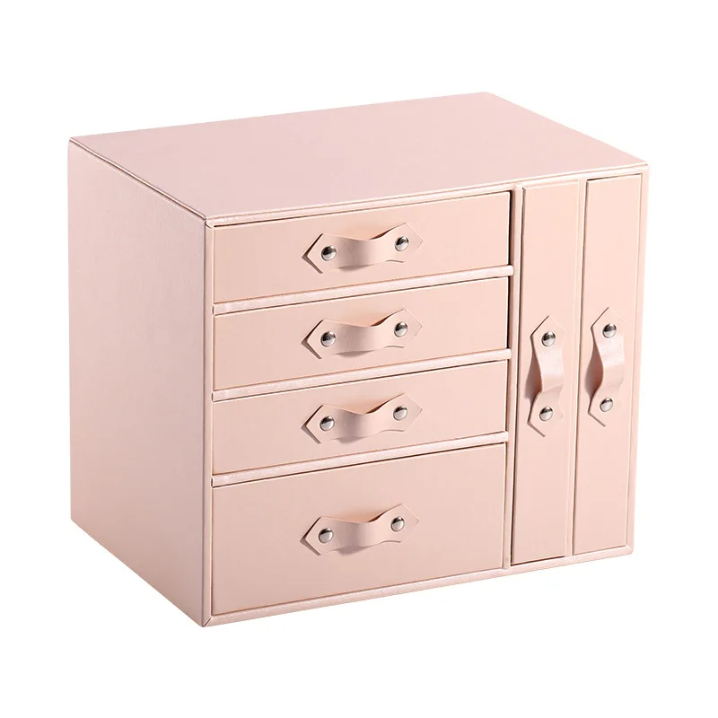 

New Style Luxury Jewelry Boxes 5 Layers With Lock Large Space Organizer For Ring And Necklace PU Leather Jewelry Holder