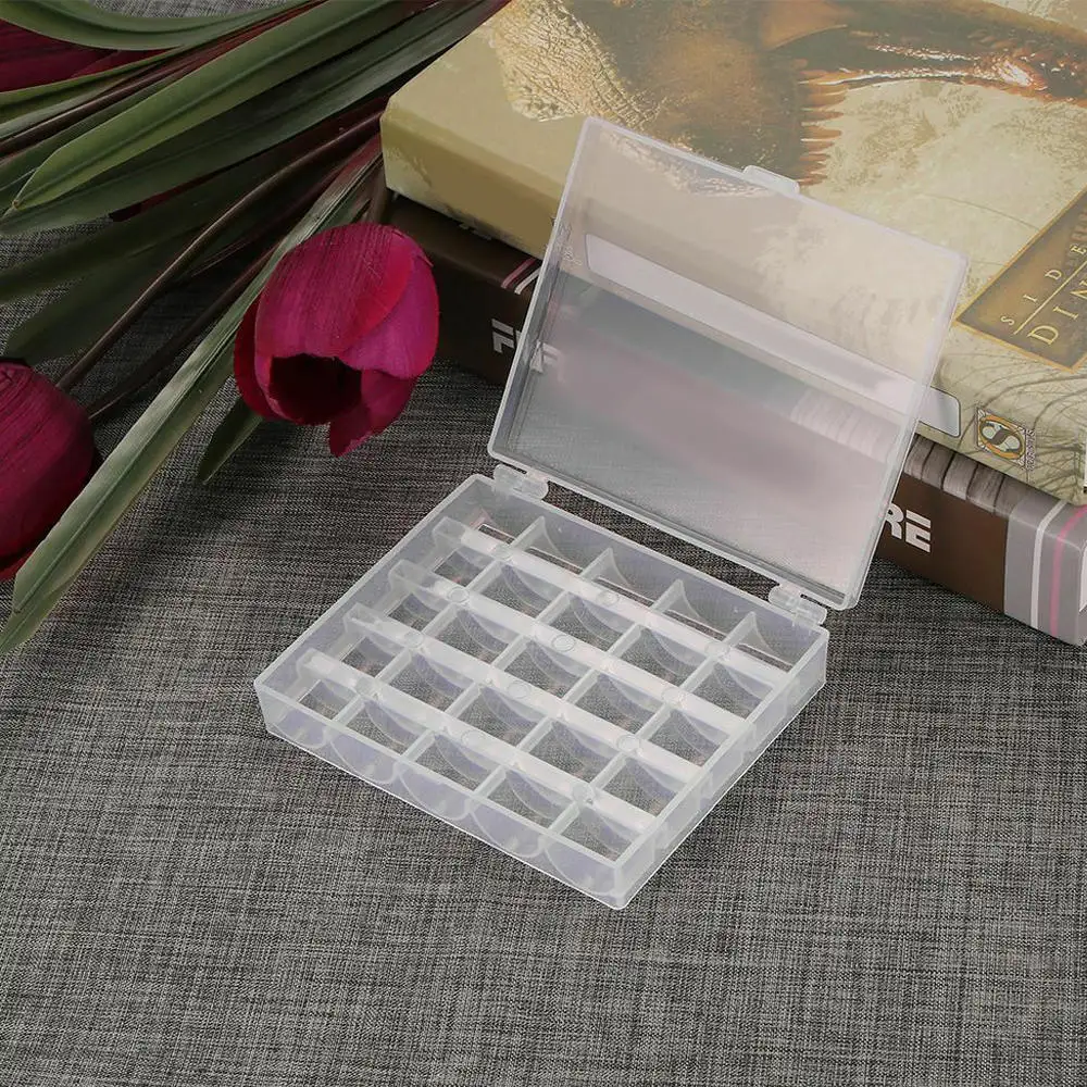 

25pcs Empty Bobbins Spools Box Transparent Sewing Machine Bobbins Storage Box Sewing Storage Case Sewing Accessories