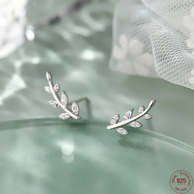 

Fresh Cute Silver Peace Olive Leaf Earrings 925 Lucky Branch Plant Earring For Girl Women Fashion Designer Jewelry