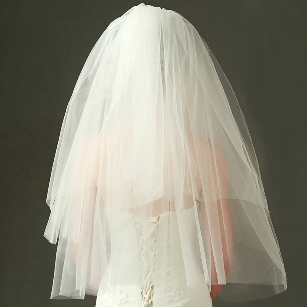 

Элегантная короткая двухслойная легкая фотография Реквизит с гребнем мечтательная свадебная фата из тюля Изысканная мода для невесты