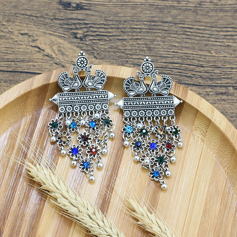 Индийские Золотые серьги Jhumka для женщин этнические двойные павлиньи колокольчики длинные с кисточками