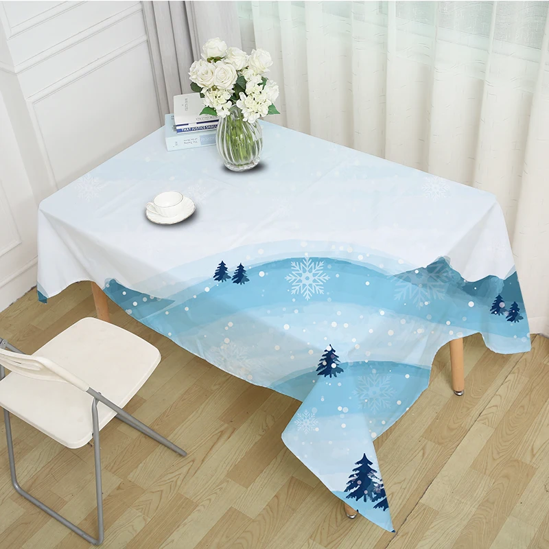 Свежая полиэфирная прямоугольная скатерть зимняя снежная Рождественская с
