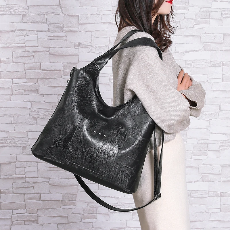 Vintage Women Shoulder Bags Female Handbags Soft Patchwork Leather Crossbody Messenger Bag Ladies Large Casual Totes Hobos bag | Багаж и