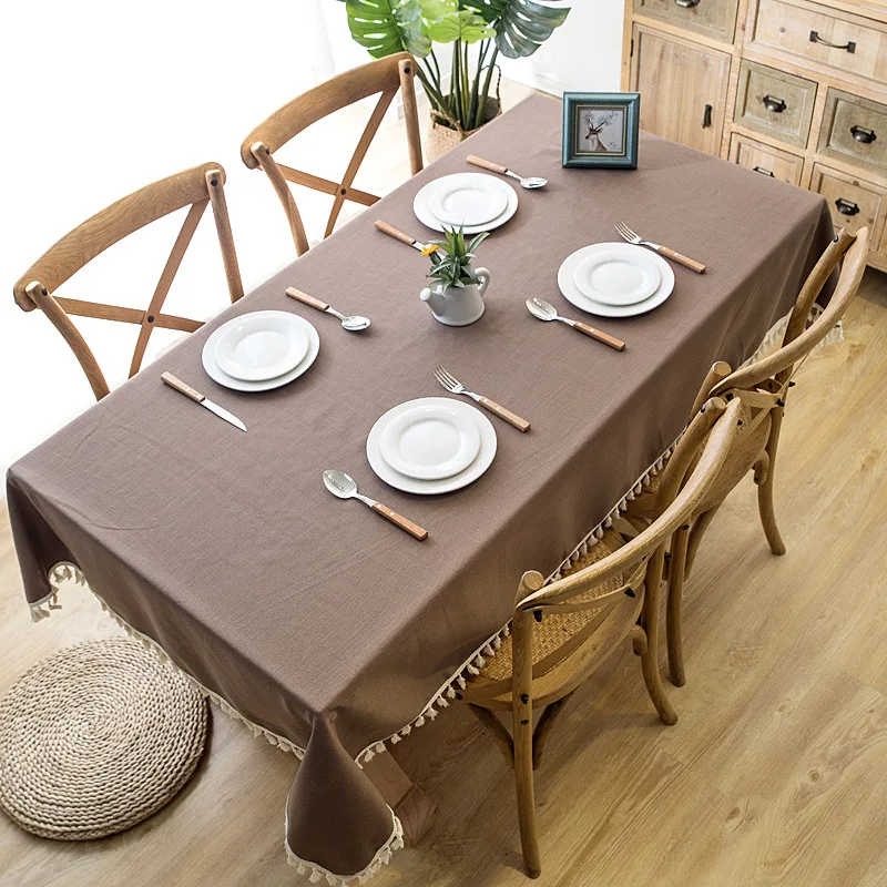 Скандинавская Водонепроницаемая скатерть чистого цвета из хлопка и льна
