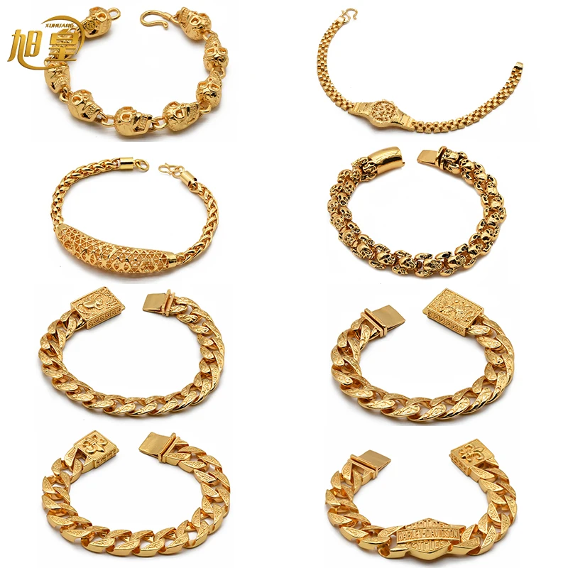 

XUHUANG New Shiny Charm Link Chain Brecelets Unisex Gothic Copper Carving Jewelry 2021 Trend African Luxury Brecelets Gifts