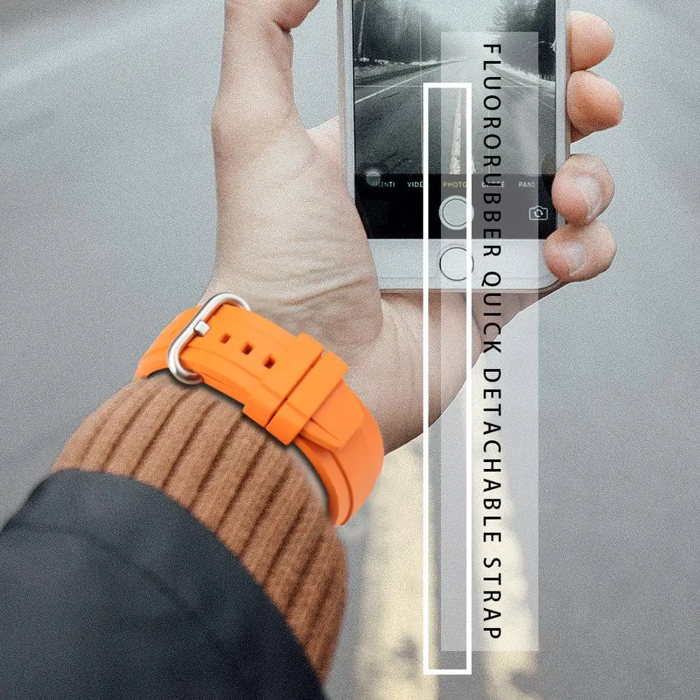 MAIKES Fast Shipping 20mm 22mm Orange Fluorine Rubber Watch Strap Men Women Quick Release Spring Bar Sport Waterproof Watchband