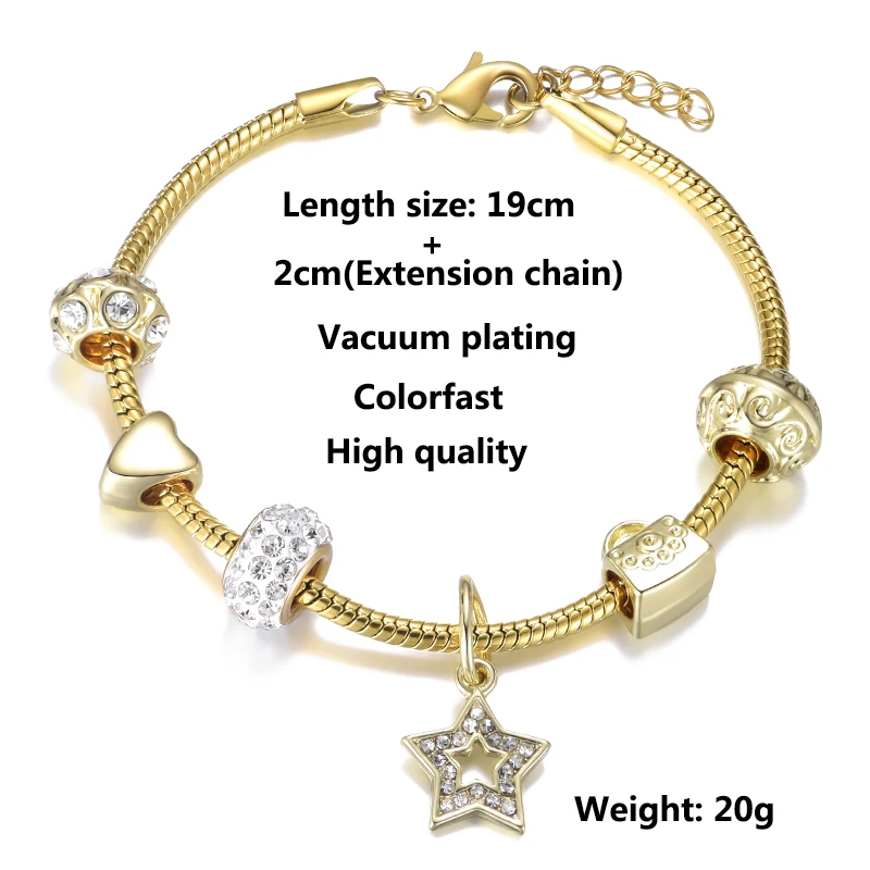 

Golden Crystal Five-Pointed Star Pendant DIY Charm Bracelet For Women Romantic Valentine's day Brand Bracelet Jewelry Gifts