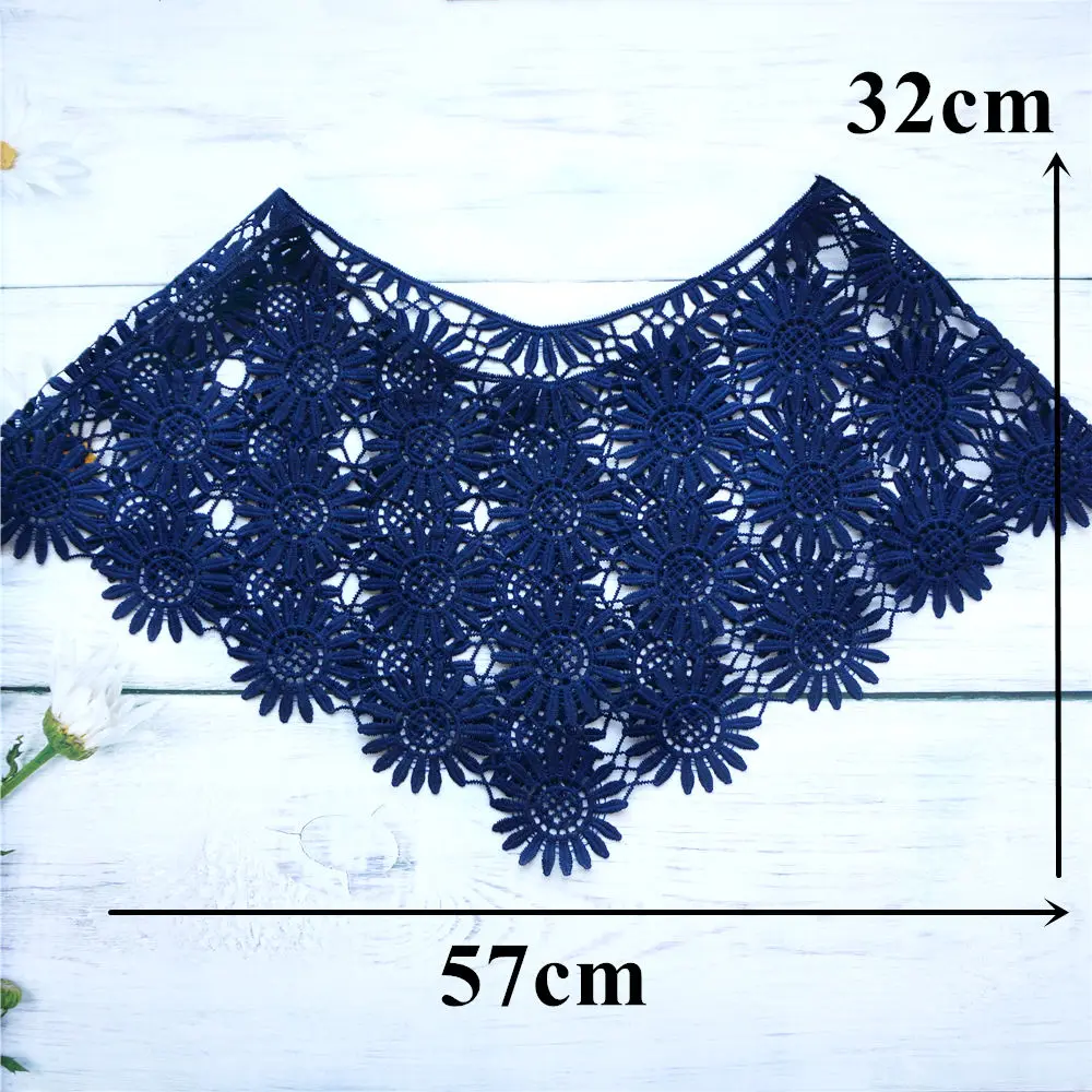 Воротник из цельной ткани темно-синего цвета вышитая Цветочная ажурная