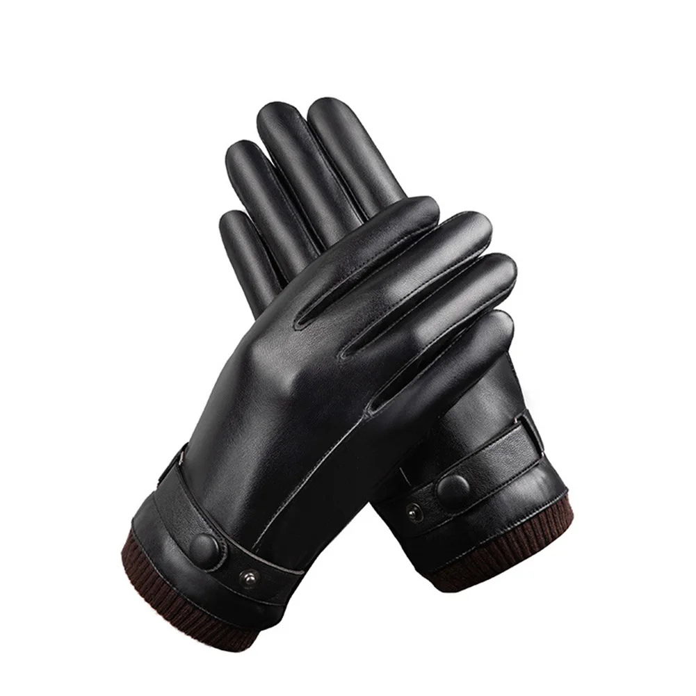 

Cold Weather Outdoor Riding Full Finger Gloves Keep Warm Cycling Thermal Skiing Fashion Mittens PU Leather Winter Anti Slip