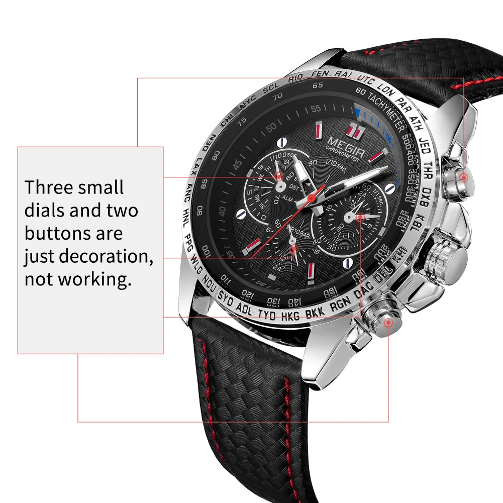 Часы наручные MEGIR Мужские кварцевые Оригинальные спортивные брендовые Роскошные