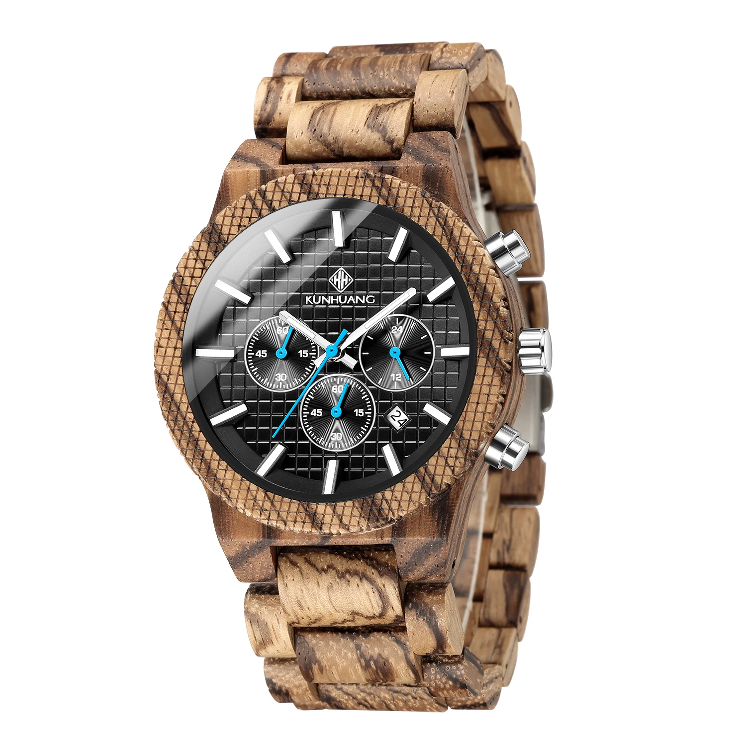 

Kunhuang Handmade Natural Wooden Watches Chronograph Date Military Sport Mens Watches Top Luxury Fashion Casual Watch Personaliz