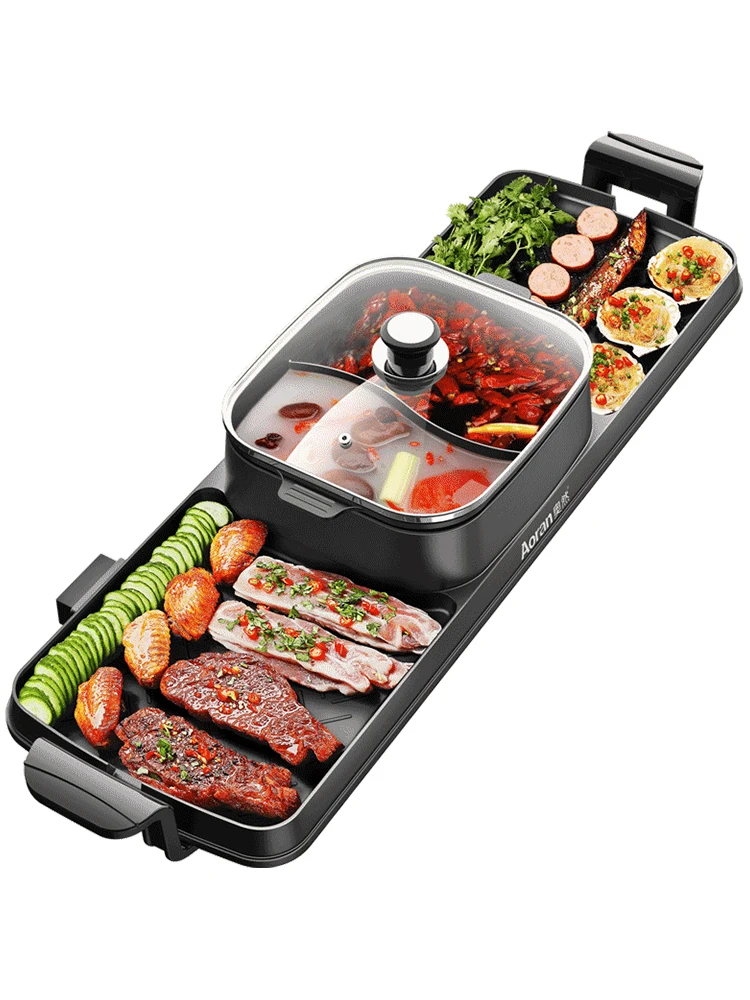 electric grill home korean multi function barbecue machine frying pan dual use smokeless grilled hot pot one pot free global shipping