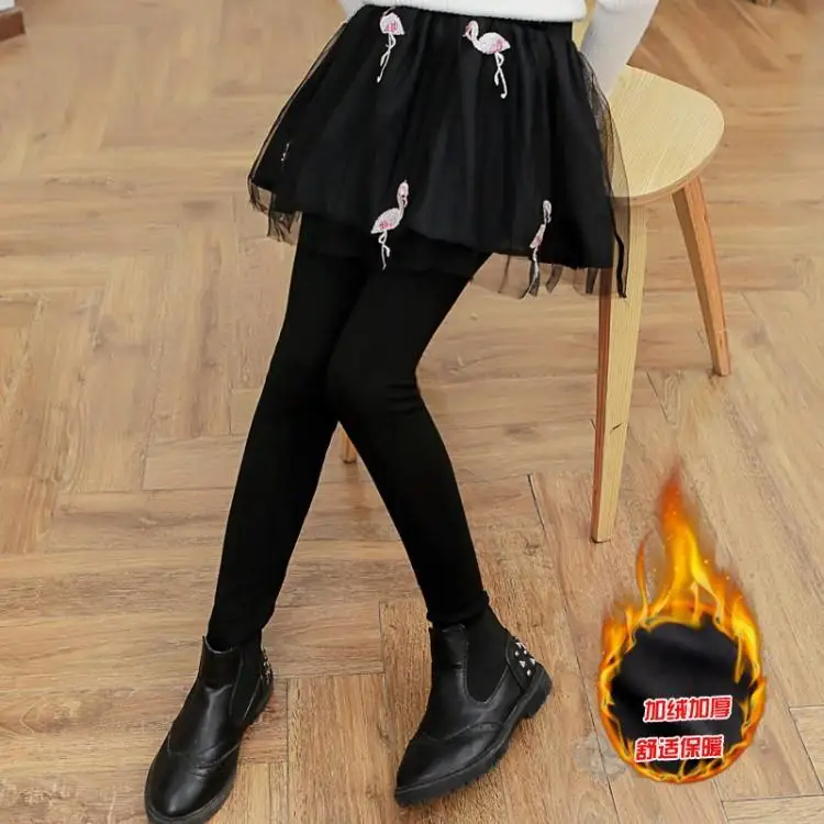 Зимние хлопковые плотные леггинсы с юбкой для девочек черные высокой талией и