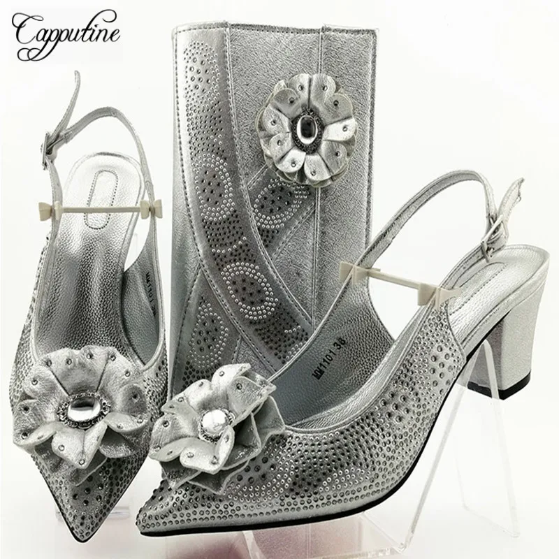 

Nigerian Style Summer Woman Shoes And Bag To Match Set African High Heels 7CM Shoes And Bag Set For Party Large Size 38-43