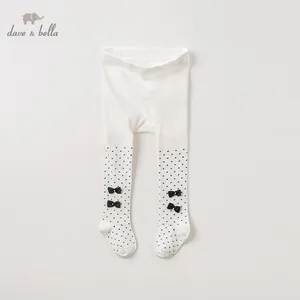 DB12171 dave bella осенние детские брюки для девочек, детские длинные брюки в горошек, вязаные леггинсы, детские брюки для малышей