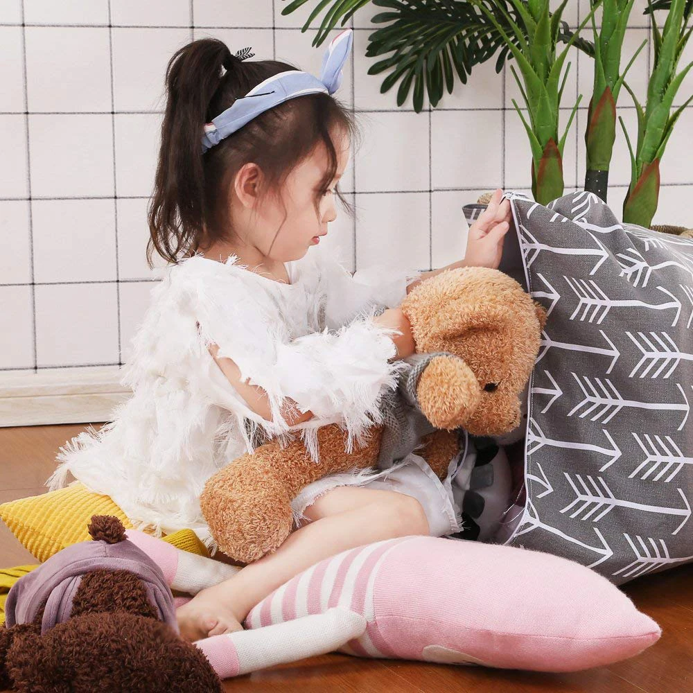 Striped bean chair plush toy storage bag home stool diamond with handle canvas clothes | Дом и сад
