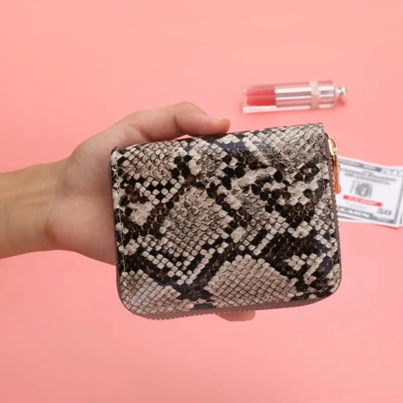 Fashion PU Leather Clutch Women Short Coin Purse Serpentine Money Bag Zipper Wallet Card Holder