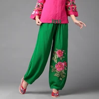spring women yoga pant linen retro loose wide leg bloomers sweatpant running jogger fitness workout casual trouser activewear