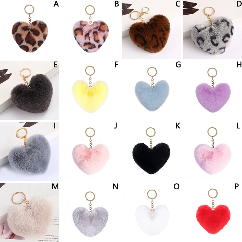 Artificial Rabbit Fur Pom-pom Keychain Leopard-print Pom-pom Keychain Lady Mobile Phone Bag Key Ring Love Pendant Decoration