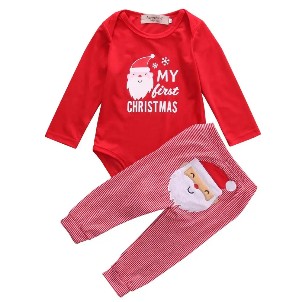 Red Santa Рождественский комбинезон для новорожденных мальчиков и девочек, длинные штаны в полоску, комплект одежды, красный комбинезон, рождественские пижамы для младенцев - Цвет: Red Santa