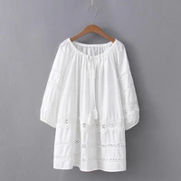 bohemian chic beach cover up lace stitching summer tops ladies tassel drawstring lace up womens blouses bluzki damskie