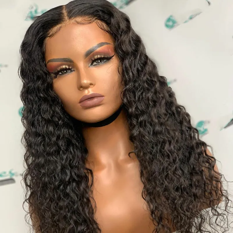 

Middle Part Long Curly Lace Frontal Wig With Baby Hair Natural Black Synthetic Hair High Temperature Lace Wigs For Black Women