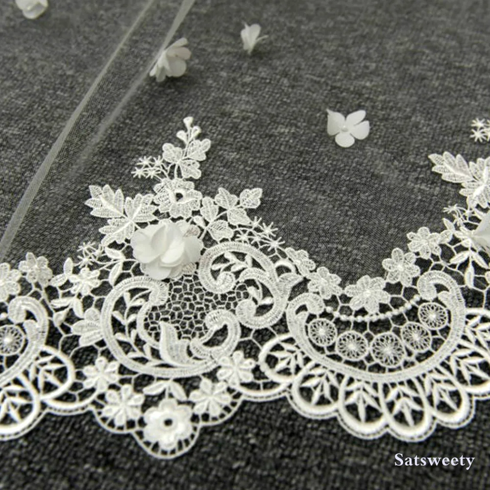 Фата свадебная женская с 3D цветами мягкая Тюлевая аппликацией по краям для