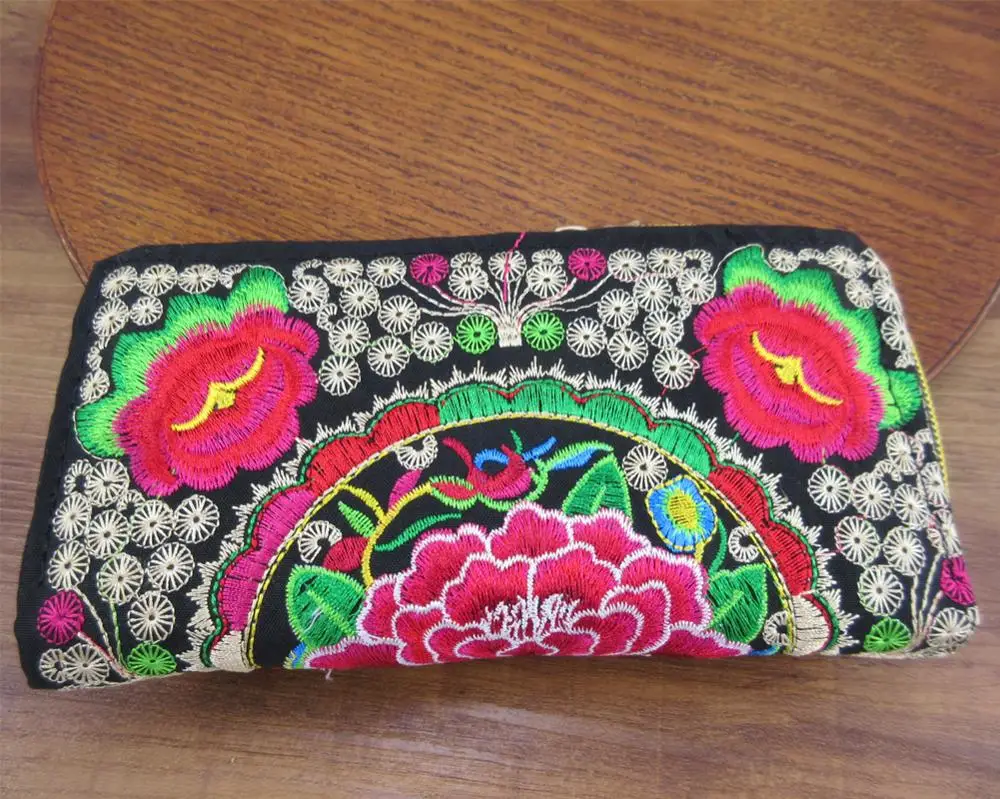 Фото Винтажный кошелек Hmong в этническом стиле, женская сумка, яркий кошелек с вышивкой, искусственная кожа №3
